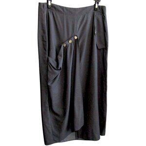 Tibi Gray Asymmetrical Draped Midi Skirt 6 Silver Snaps Pocket Art Avant Garde
